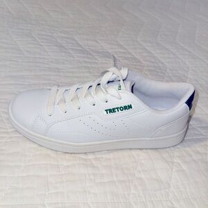 Tretorn Women Center Court Sneakers-White Leather Green Trim-Worn Once Size